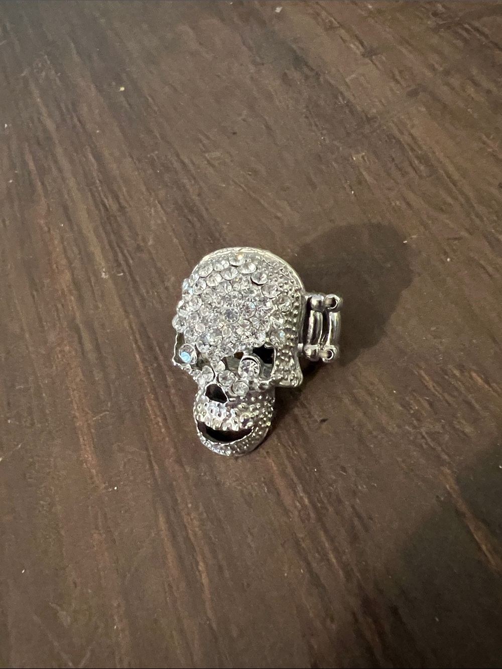 Crystal Pave Skull Statement Ring - Silver Tone